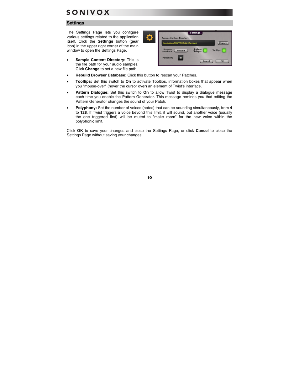 Settings | SONiVOX Twist User Manual | Page 10 / 31