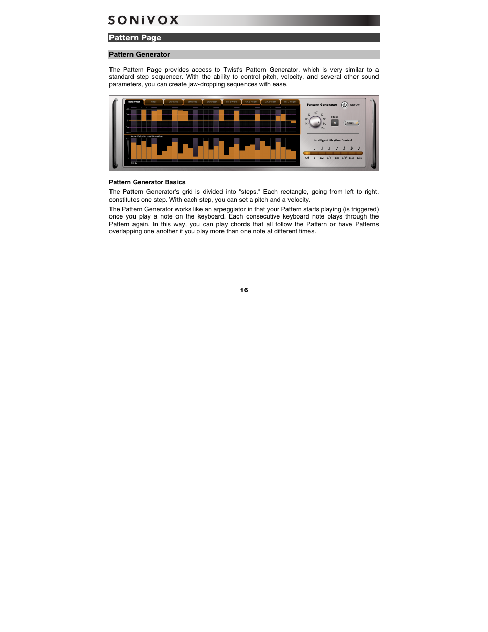 Pattern generator, Pattern generator basics | SONiVOX Twist User Manual | Page 16 / 31