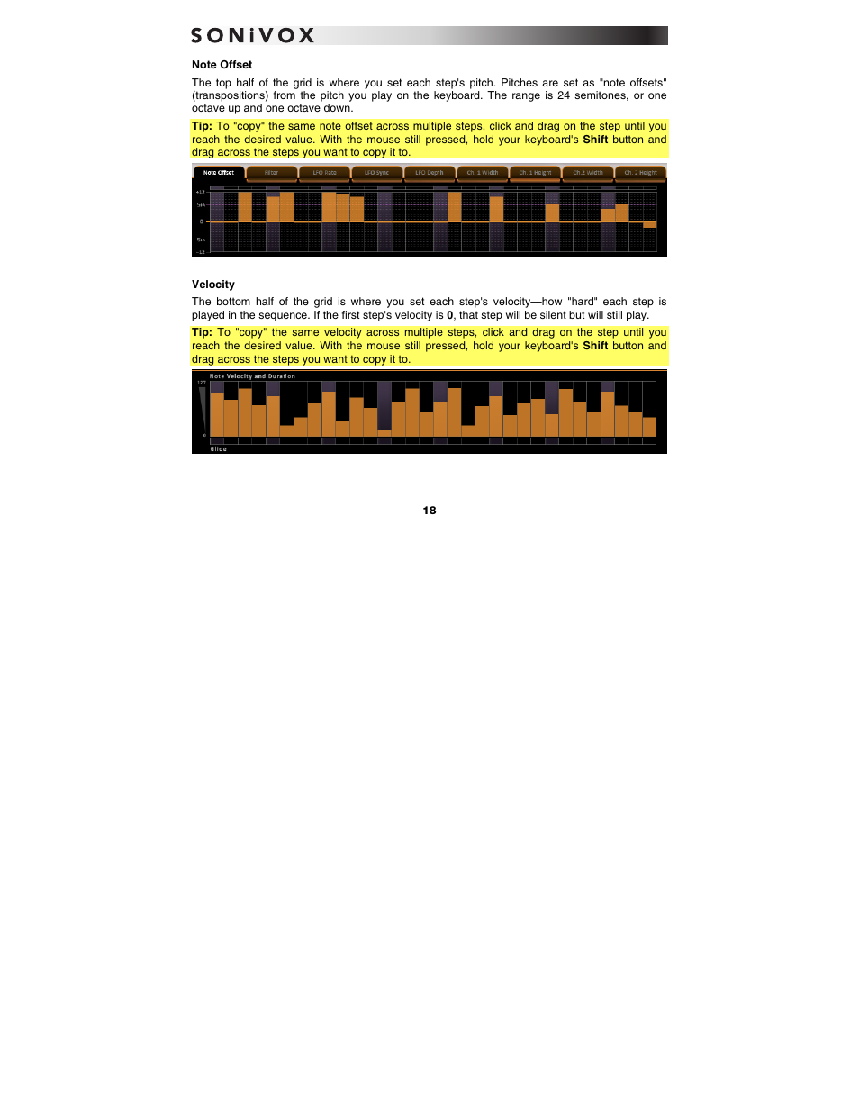 Note offset, Velocity | SONiVOX Twist User Manual | Page 18 / 31