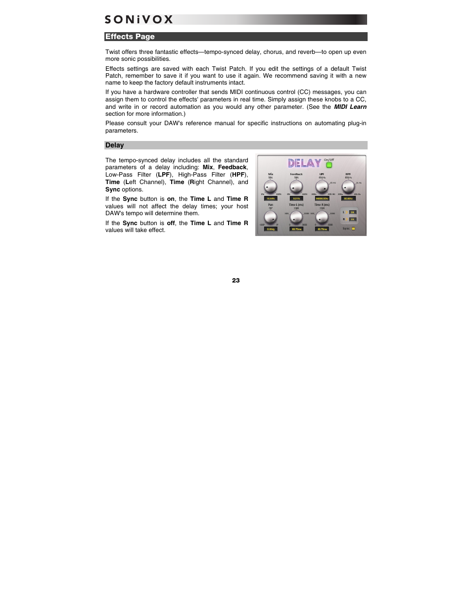 Delay | SONiVOX Twist User Manual | Page 23 / 31