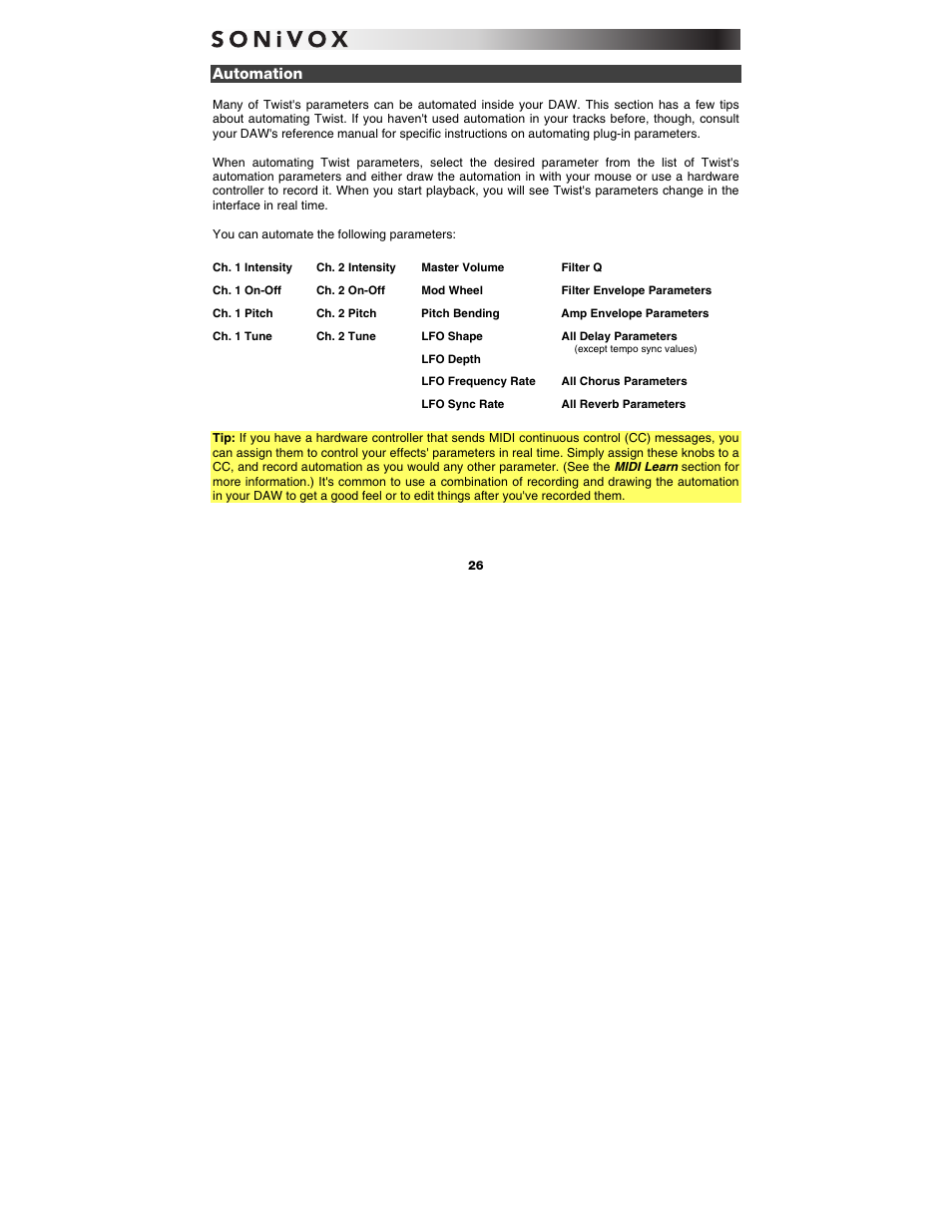 Automation | SONiVOX Twist User Manual | Page 26 / 31
