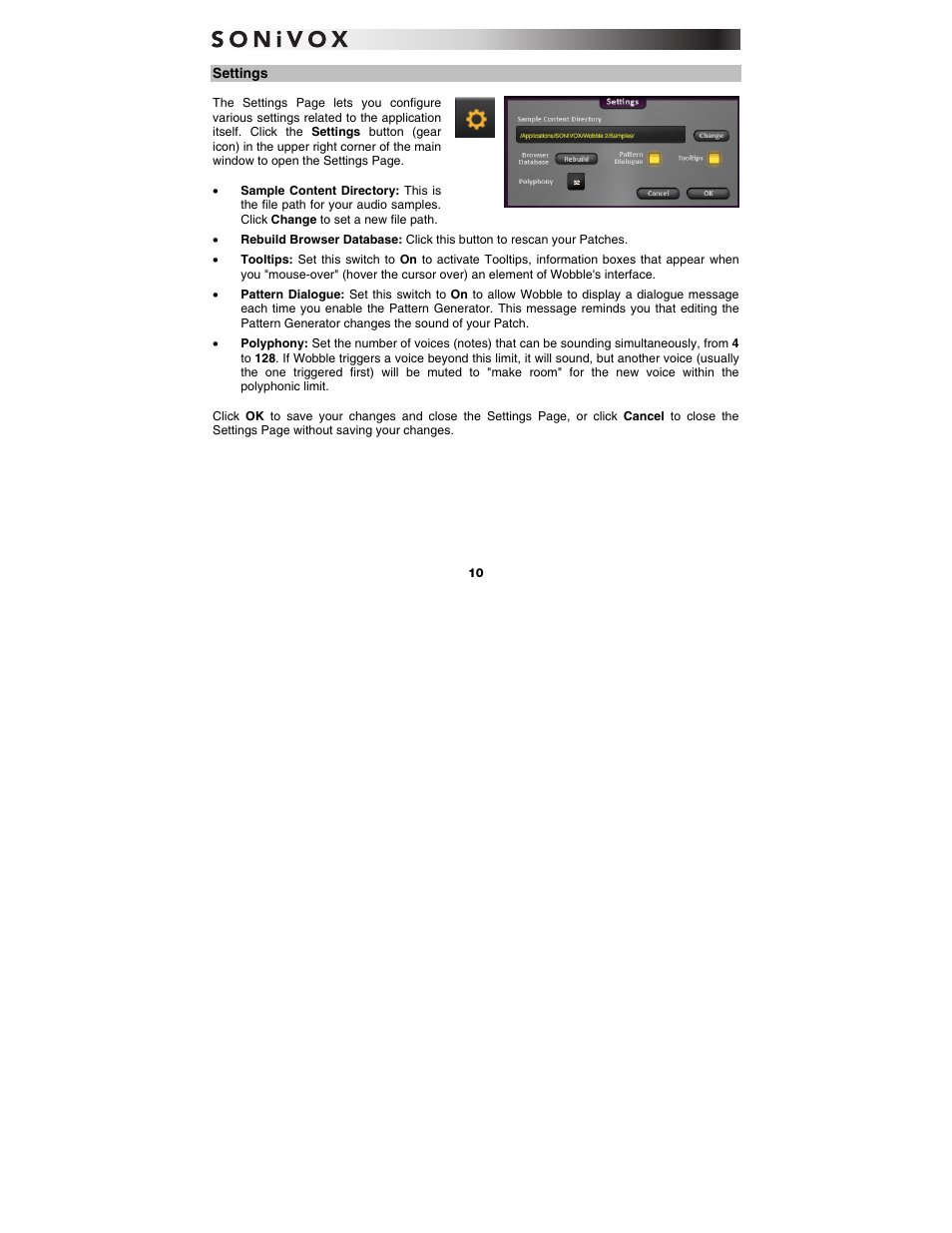 Settings | SONiVOX Wobble User Manual | Page 10 / 30