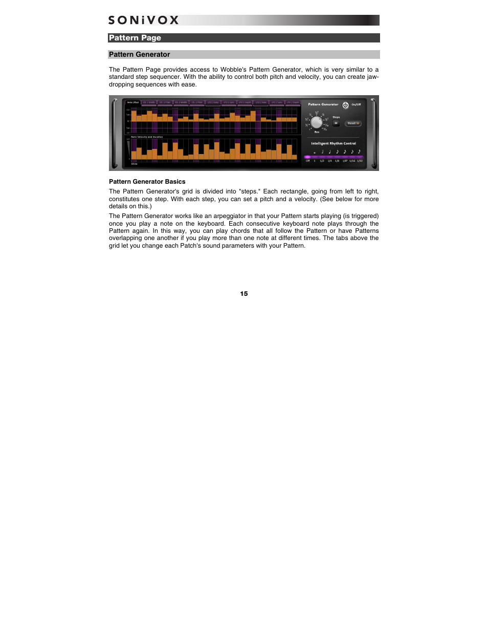 Pattern generator, Pattern generator basics, Pattern pa | SONiVOX Wobble User Manual | Page 15 / 30