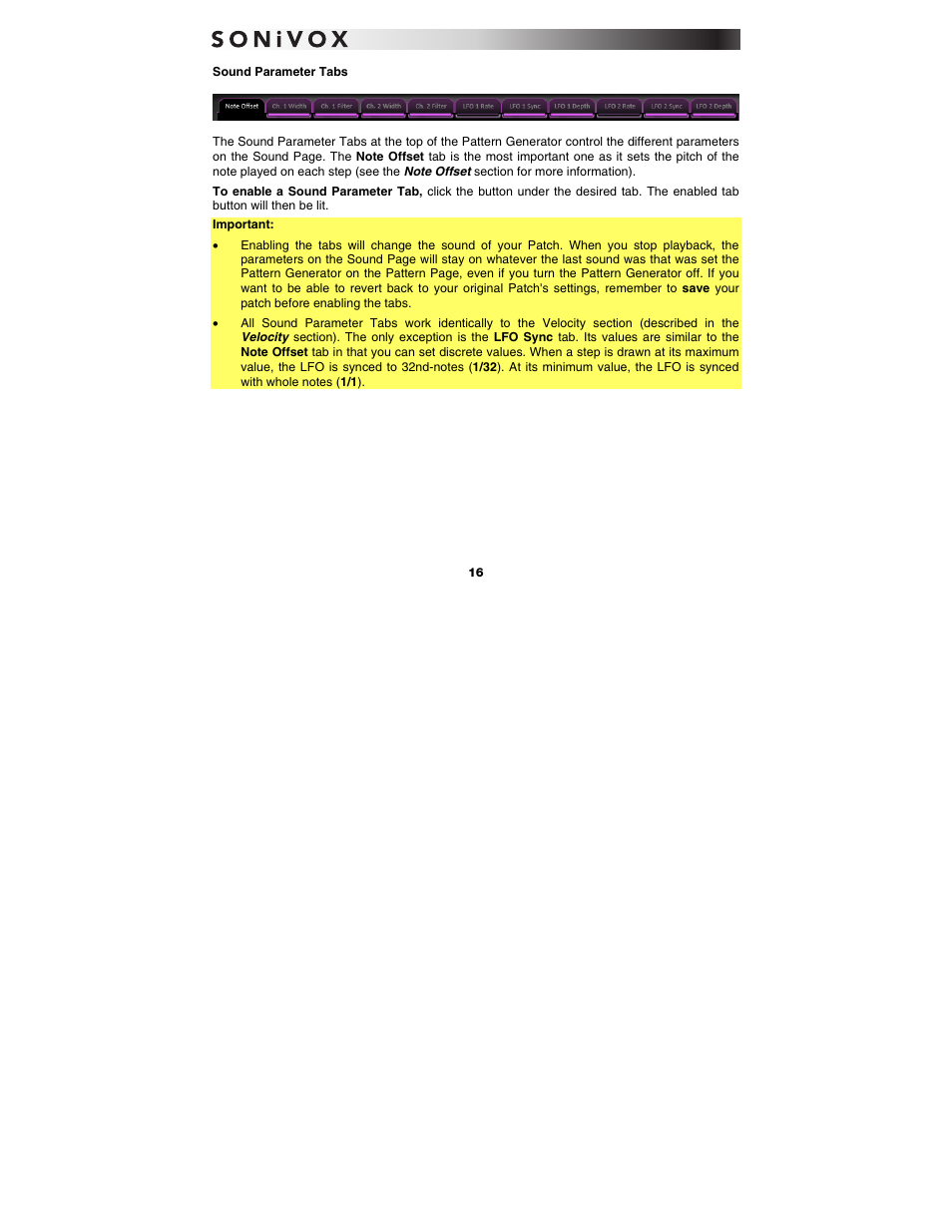 Sound parameter tabs | SONiVOX Wobble User Manual | Page 16 / 30