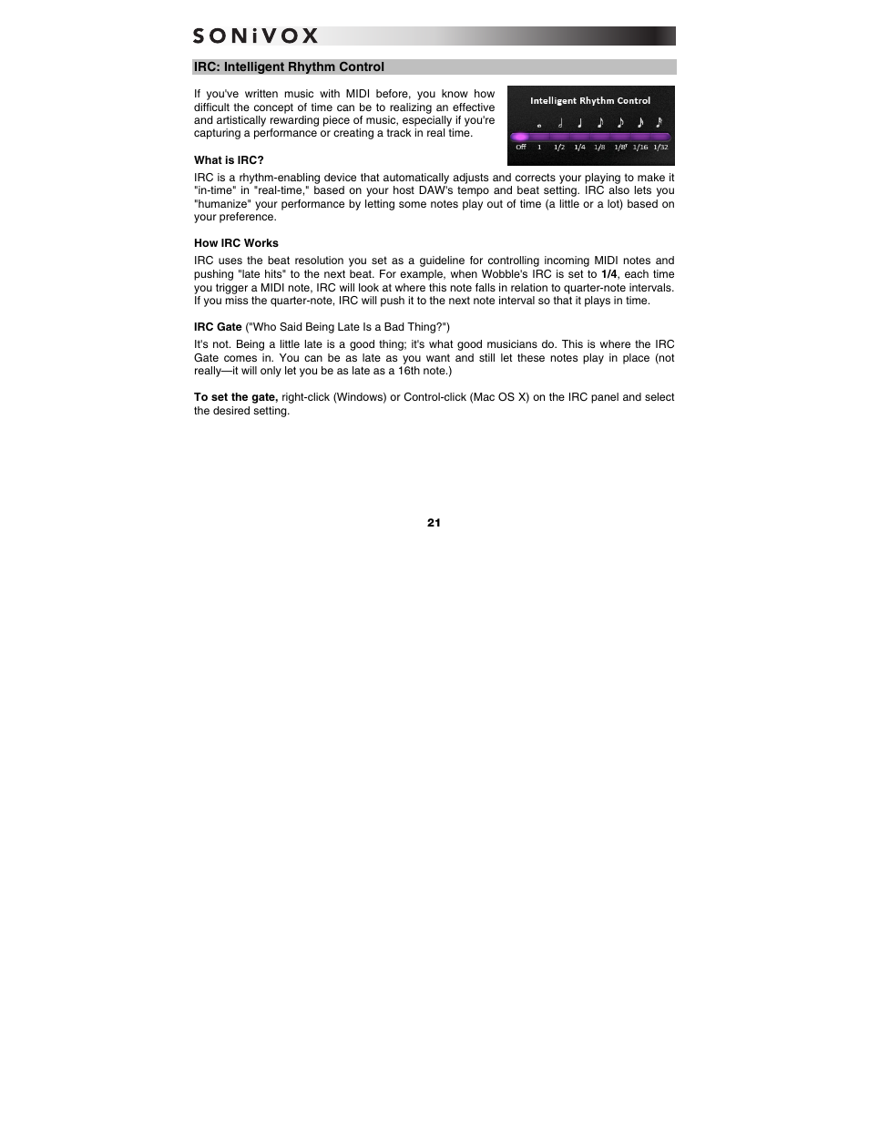 Irc: intelligent rhythm control | SONiVOX Wobble User Manual | Page 21 / 30