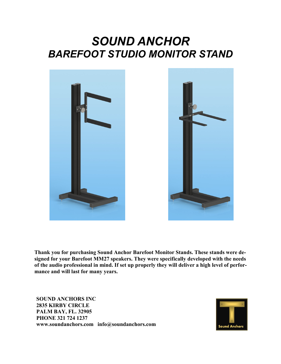 Sound Anchors BAREFOOT STUDIO MONITOR STAND User Manual | 11 pages