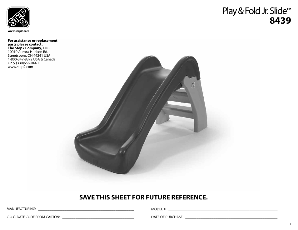 Step2 Play & Fold Jr. Slide User Manual | 12 pages