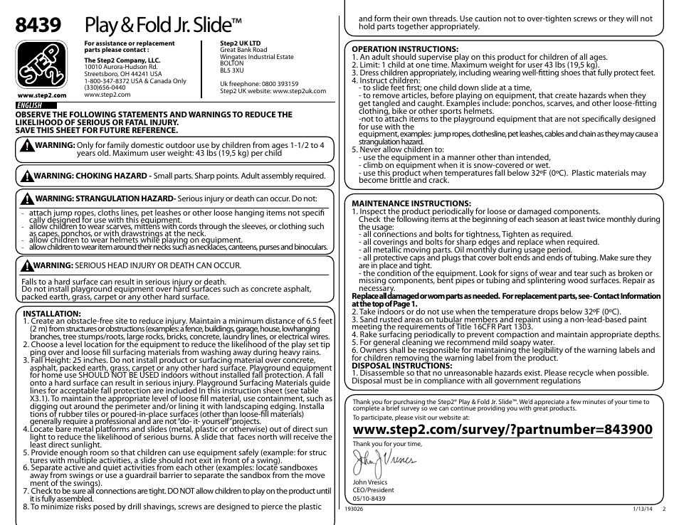 Play & fold jr. slide | Step2 Play & Fold Jr. Slide User Manual | Page 2 / 12
