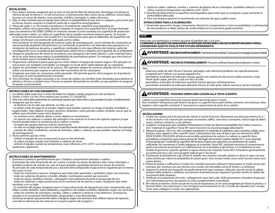 Avvertenze | Step2 Play Up Double Slide Climber User Manual | Page 3 / 14