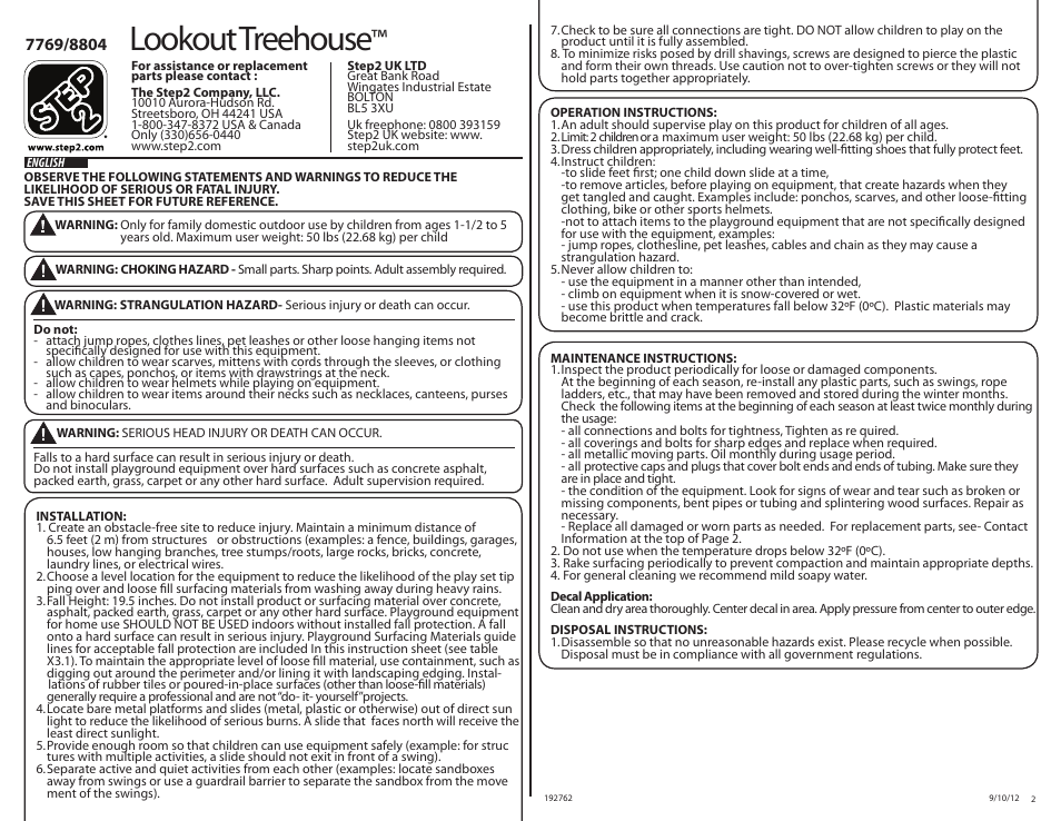 Lookout treehouse | Step2 Naturally Playful® Lookout Treehouse User Manual | Page 2 / 16