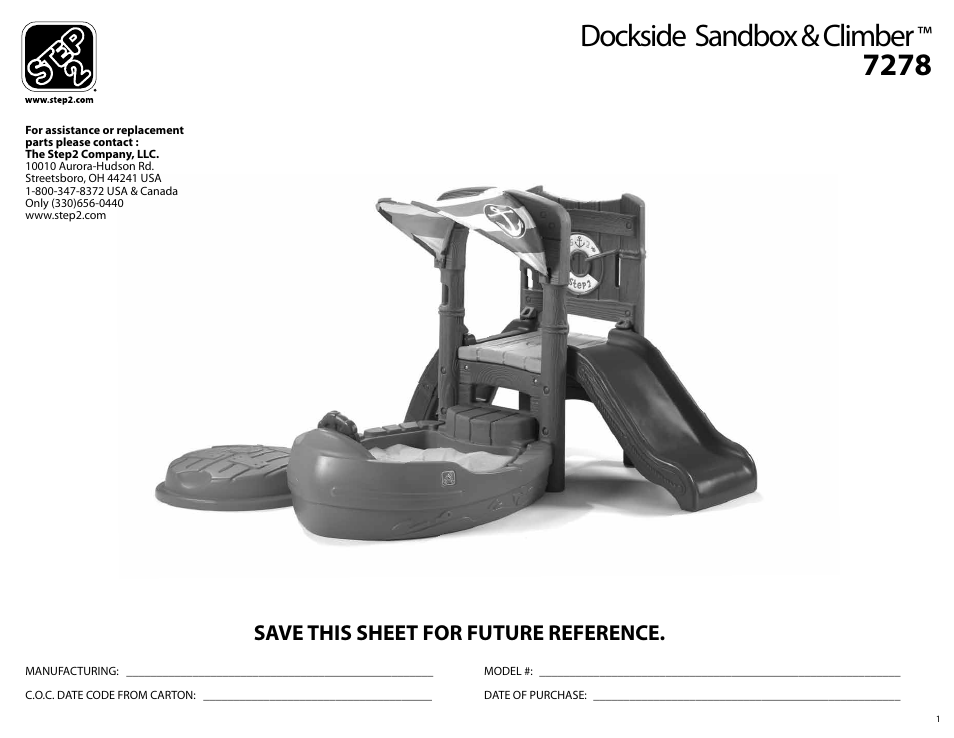 Step2 Dockside Sandbox & Climber User Manual | 15 pages