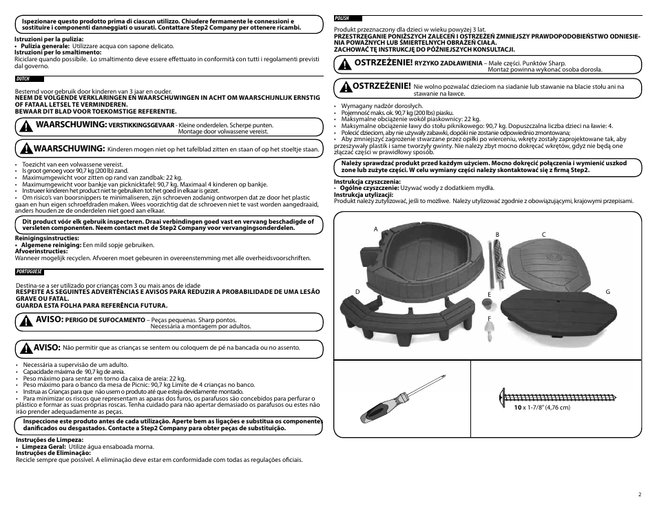 Aviso, Ostrzeżenie, Waarschuwing | Step2 Summertime Play Center User Manual | Page 2 / 4