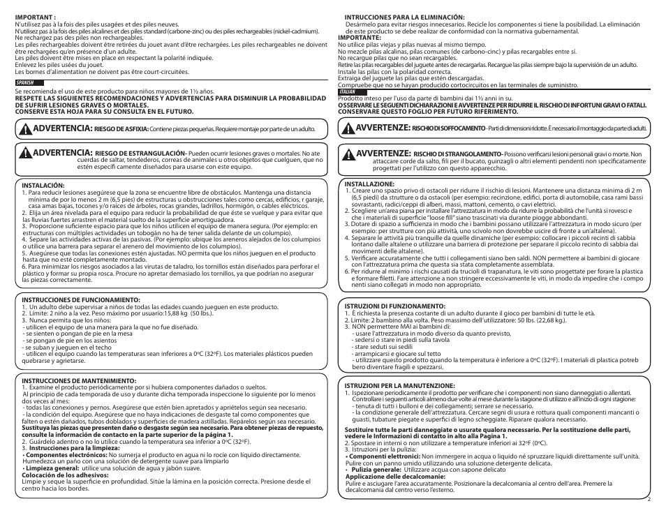 Advertencia, Avvertenze | Step2 Neat & Tidy Cottage User Manual | Page 2 / 8