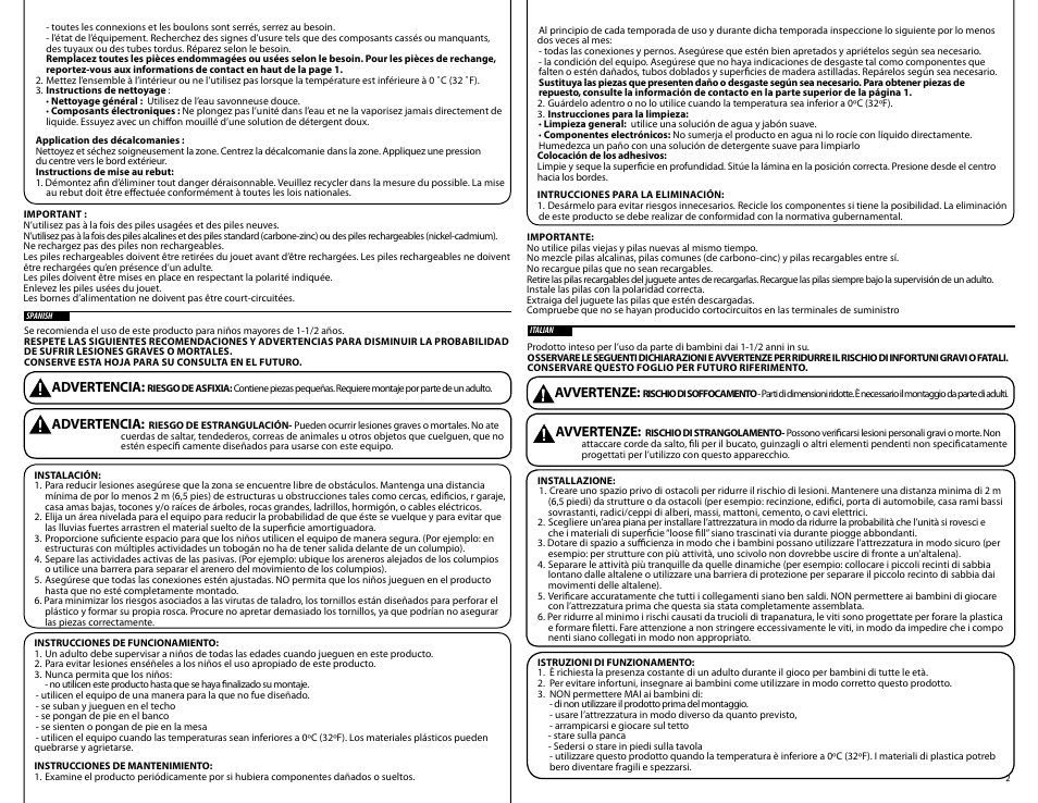 Advertencia, Avvertenze | Step2 Welcome Home Playhouse & Sandbox Combo User Manual | Page 2 / 11