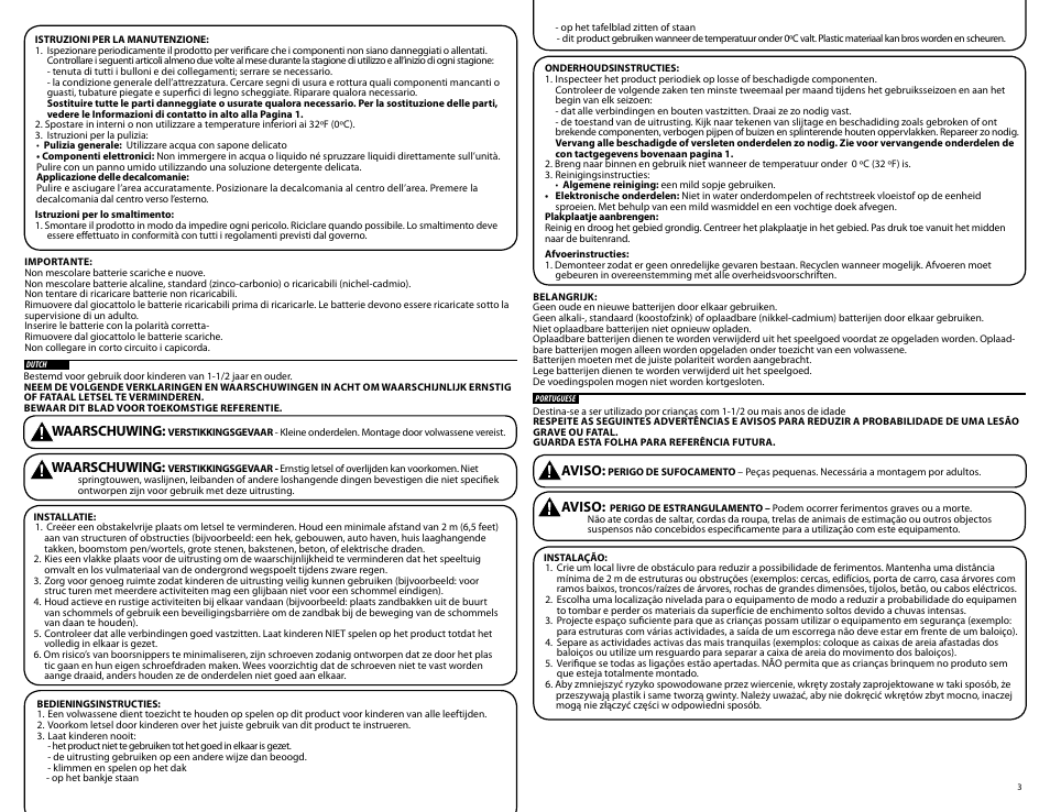 Waarschuwing, Aviso | Step2 Welcome Home Playhouse & Sandbox Combo User Manual | Page 3 / 11