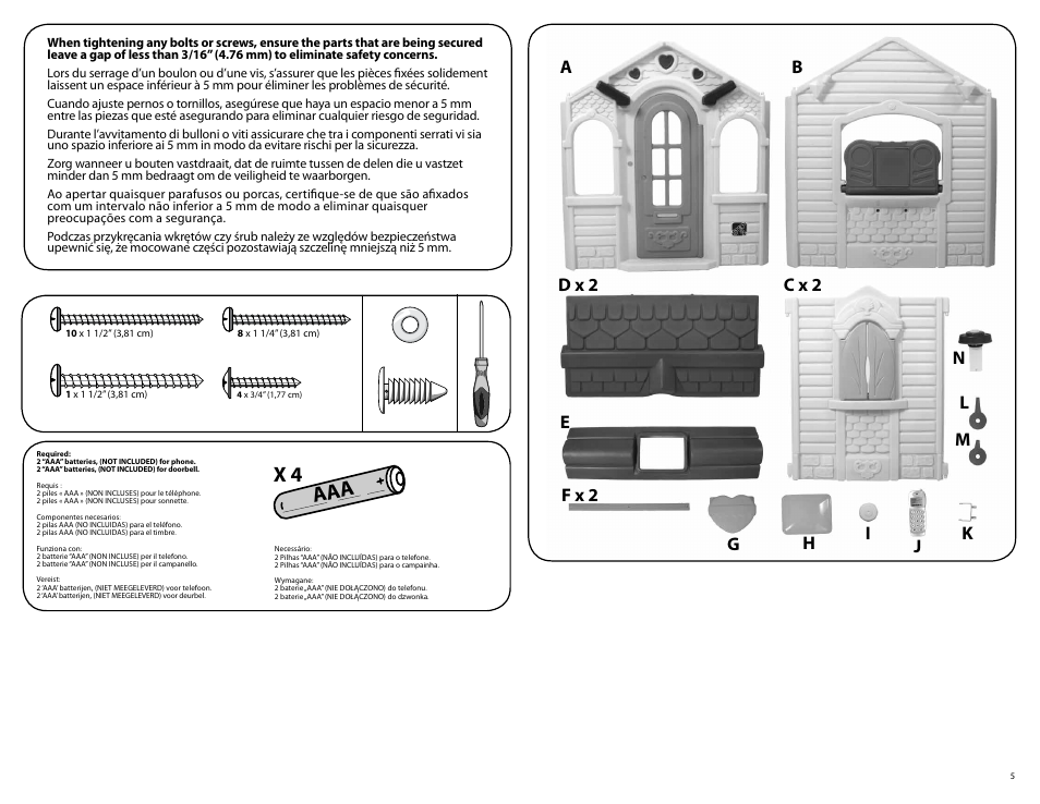 Aaa x 4 | Step2 Pretty Play Girls Playhouse & Toddler Bed Combo User Manual | Page 5 / 15