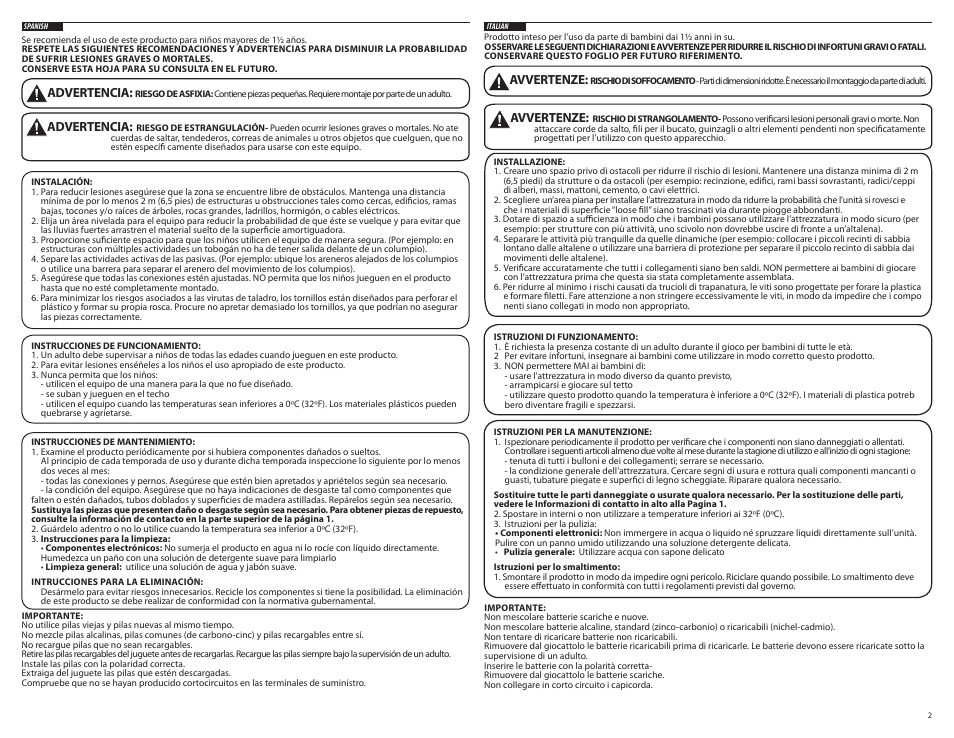 Advertencia, Avvertenze | Step2 Naturally Playful® Cottage Combo User Manual | Page 2 / 36
