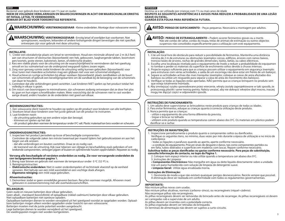 Waarschuwing, Aviso | Step2 Naturally Playful® Cottage Combo User Manual | Page 3 / 36