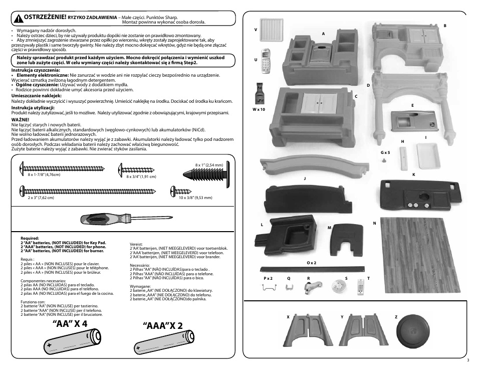 Aa” x 4 “aaa”x 2, Ostrzeżenie | Step2 LifeStyle™ Grand Walk-In Kitchen User Manual | Page 3 / 9