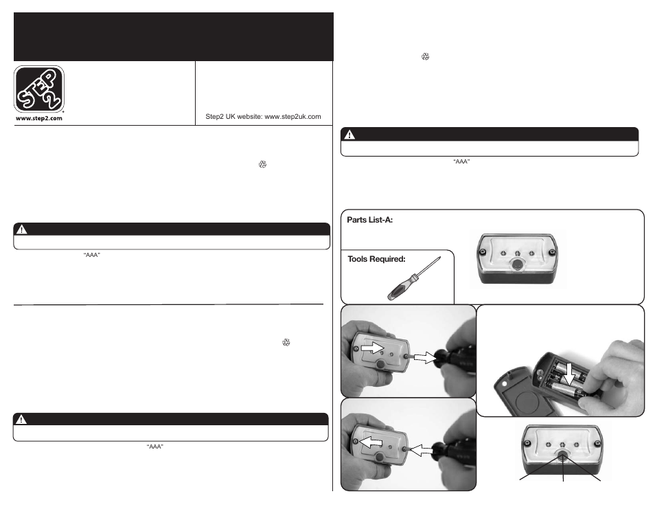 L.e.d. light, Mise en garde, Advertencia | Warning, L.e.d. lumière l.e.d. luz | Step2 LifeStyle™ Dream Kitchen User Manual | Page 8 / 8