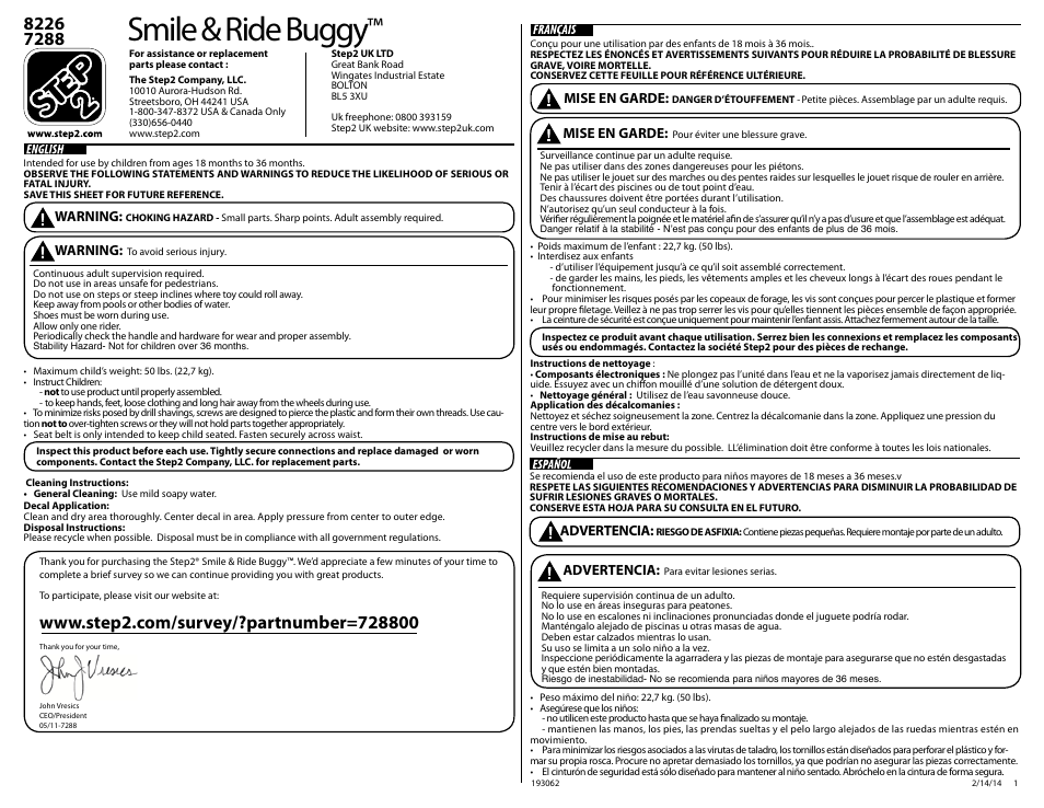Step2 Smile & Ride Buggy User Manual | 6 pages