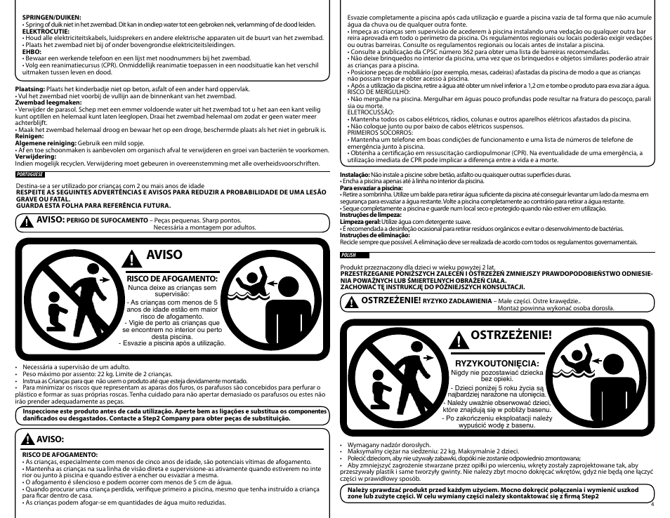 Ostrzeżenie, Aviso | Step2 Play & Shade Pool User Manual | Page 4 / 6