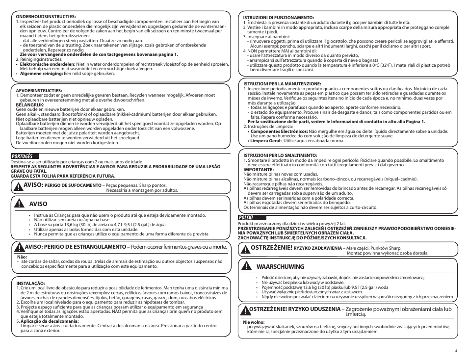 Waarschuwing, Ostrzeżenie, Aviso | Step2 Light-It-Up Pro Basketball Set User Manual | Page 4 / 9