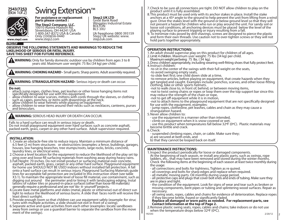 Swing extension, Box 1of 2) | Step2 Naturally Playful® Playhouse Climber & Swing Extension User Manual | Page 2 / 35