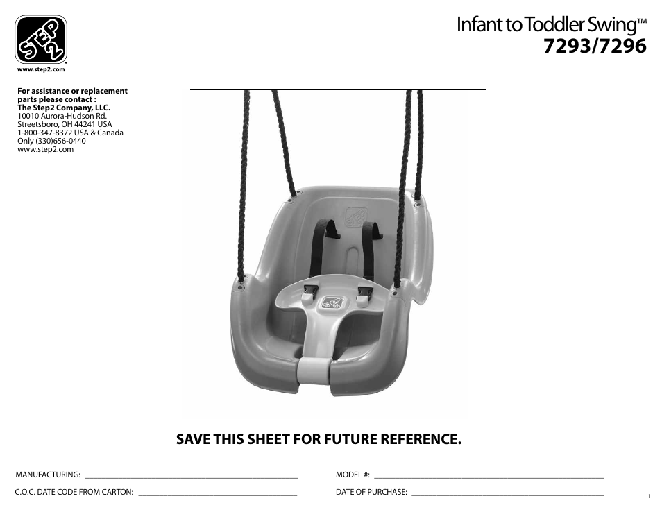 Step2 Infant to Toddler Swing User Manual | 17 pages