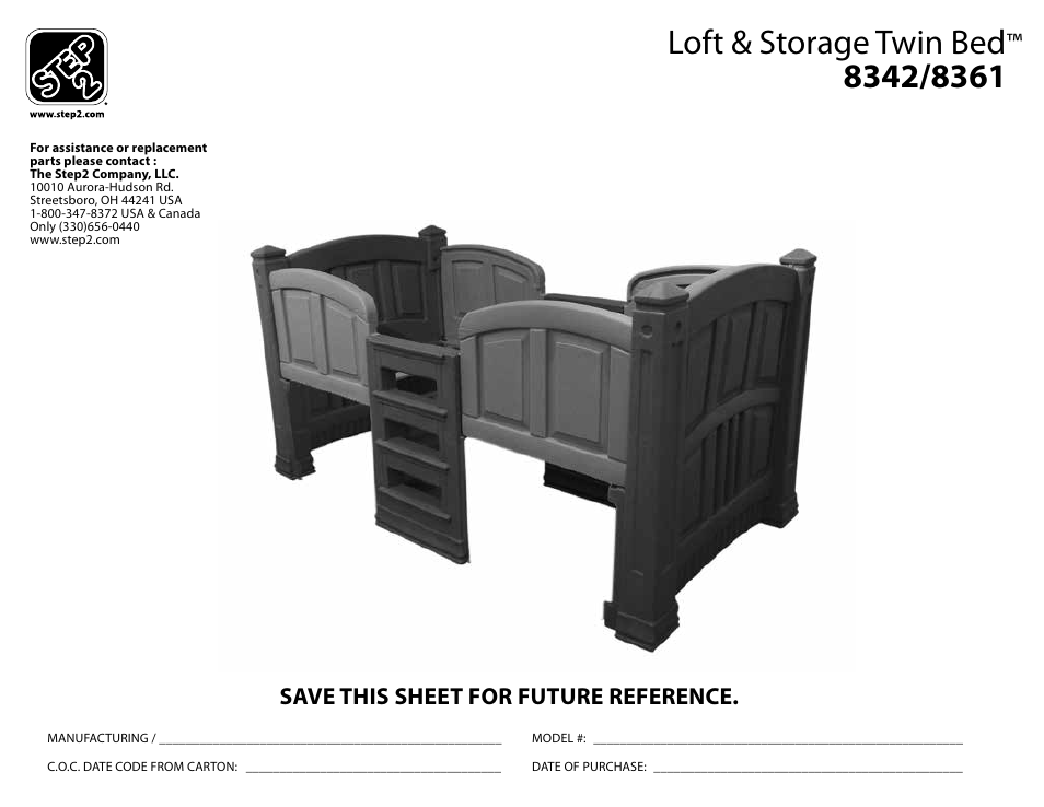 Step2 Girl's Loft & Storage Twin Bed User Manual | 7 pages