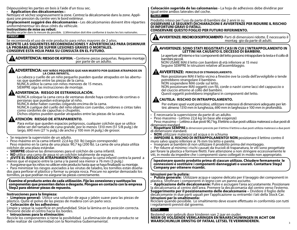 Step2 Stock Car Convertible Bed User Manual | Page 3 / 9