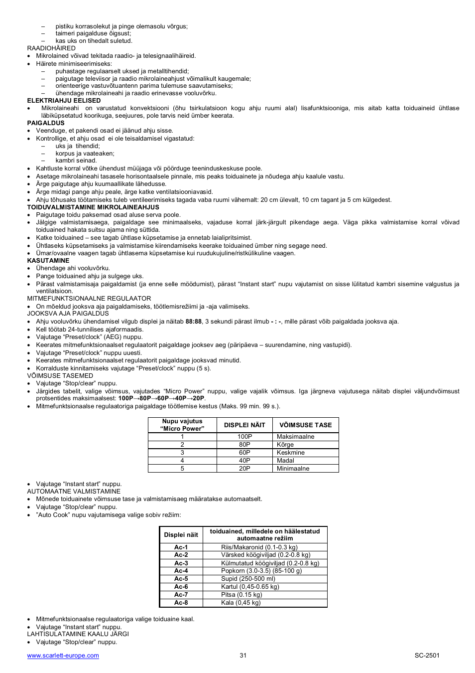 Scarlett SC-2501 User Manual | Page 31 / 52