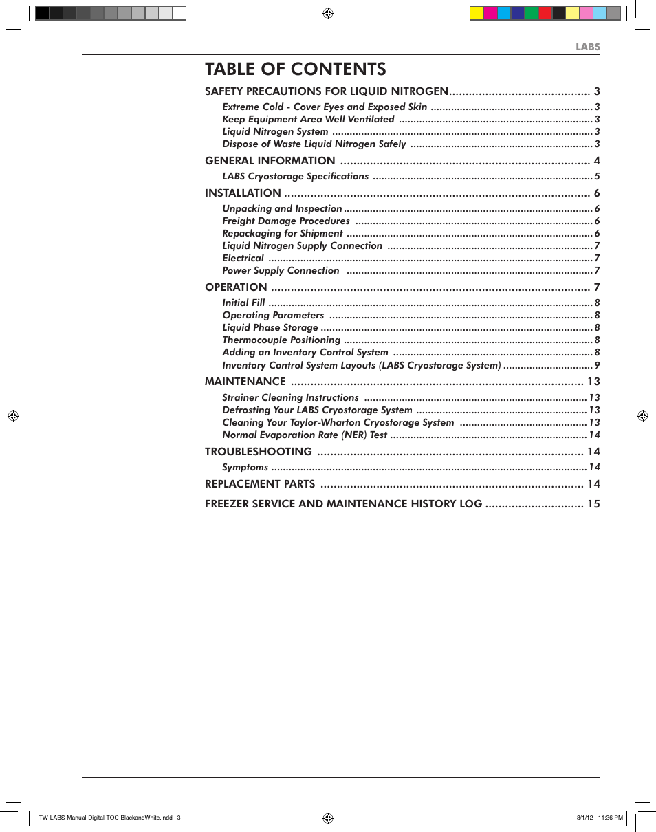 Taylor-Wharton LABS Series User Manual | Page 3 / 20