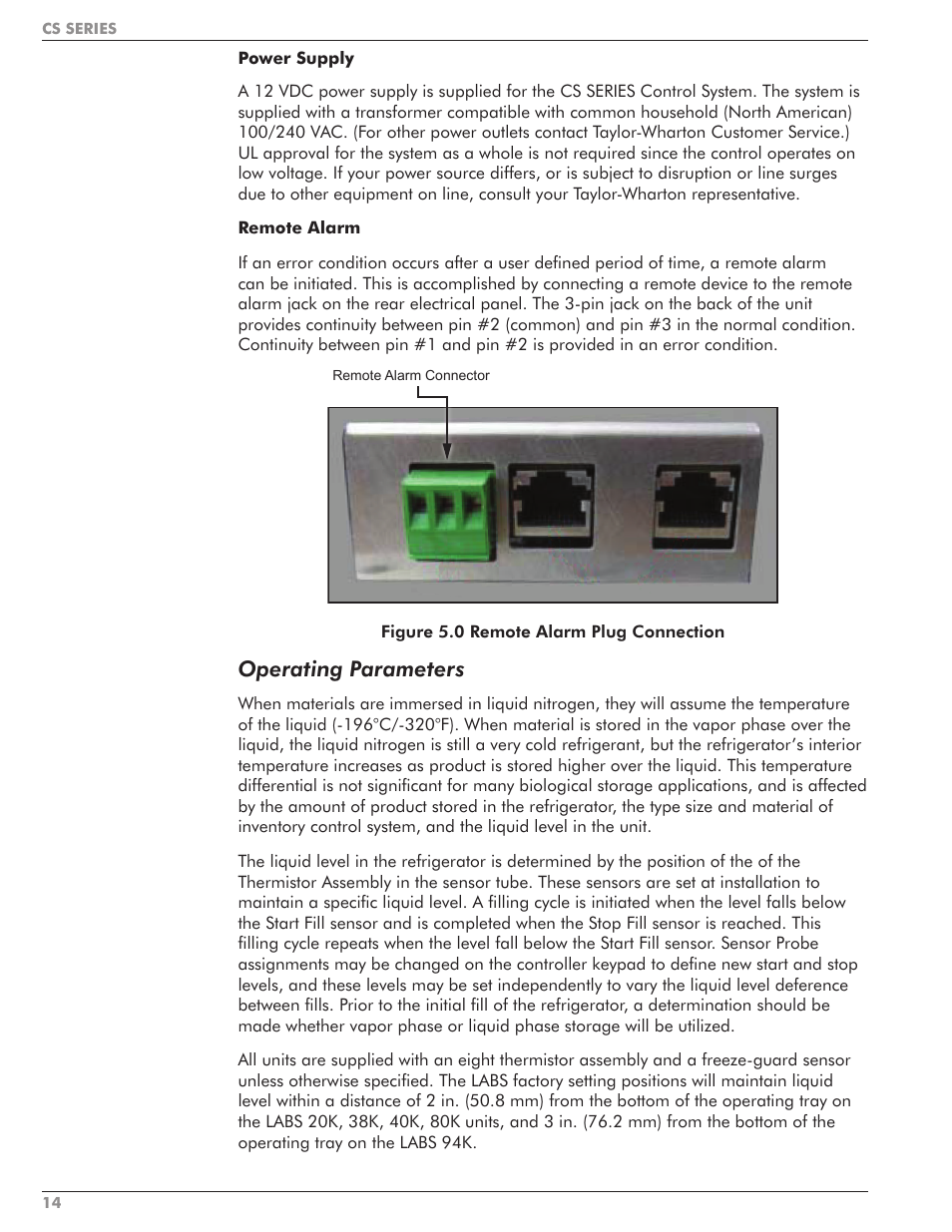 Operating parameters | Taylor-Wharton CS Series User Manual | Page 16 / 54