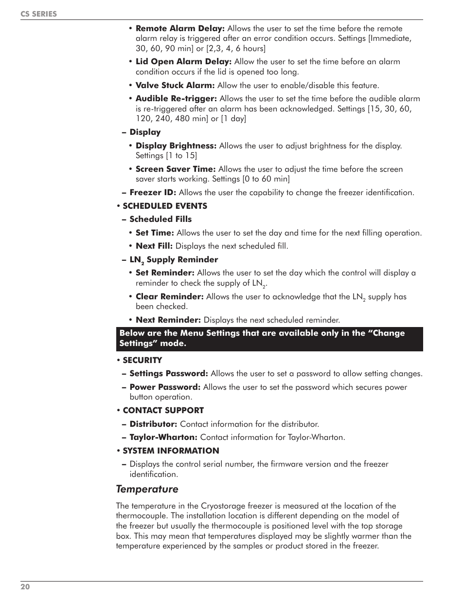 Temperature | Taylor-Wharton CS Series User Manual | Page 22 / 54