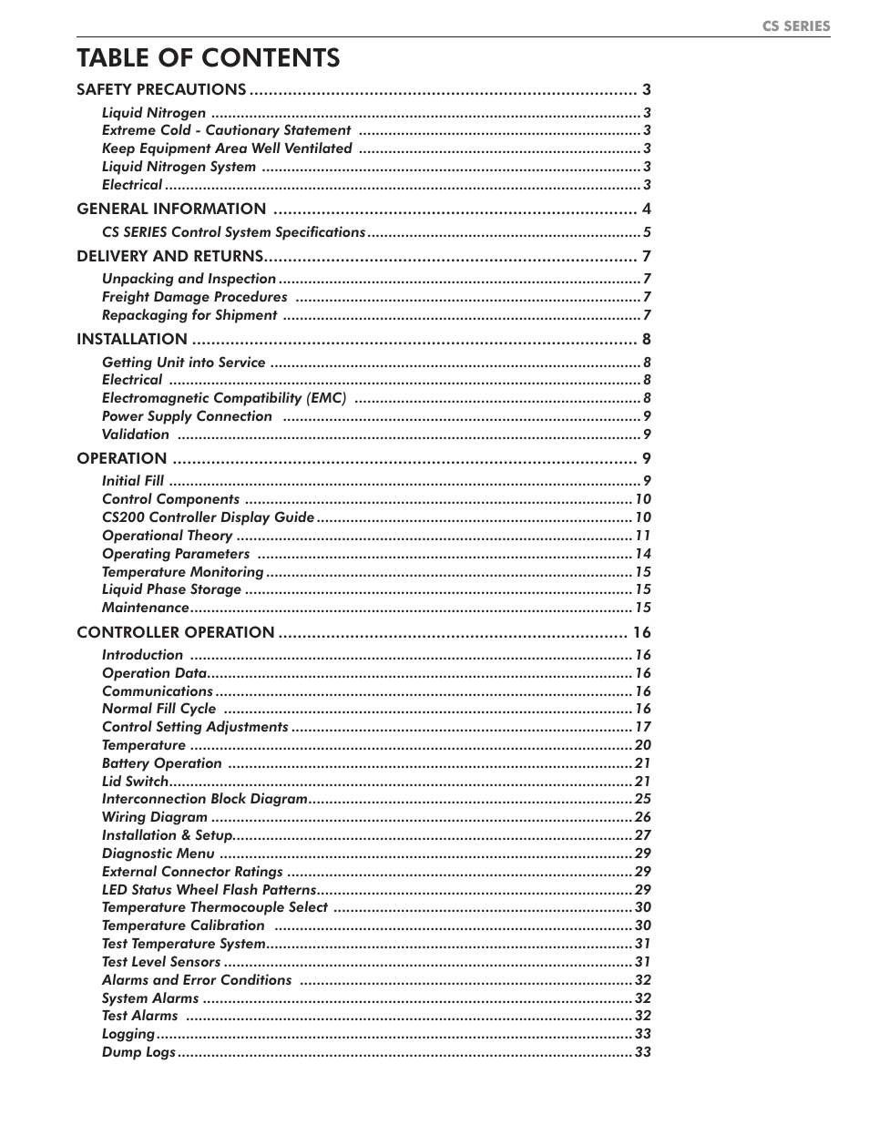 Taylor-Wharton CS Series User Manual | Page 3 / 54