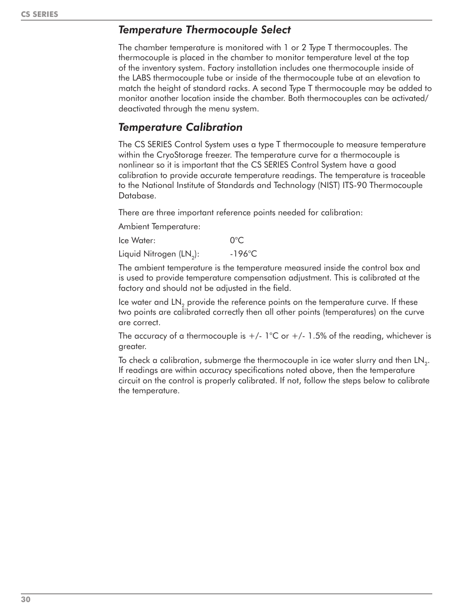 Temperature thermocouple select, Temperature calibration | Taylor-Wharton CS Series User Manual | Page 32 / 54