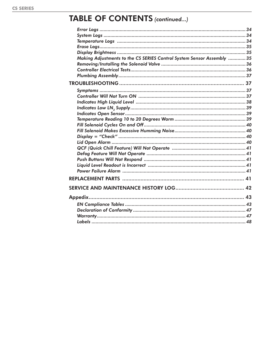 Taylor-Wharton CS Series User Manual | Page 4 / 54