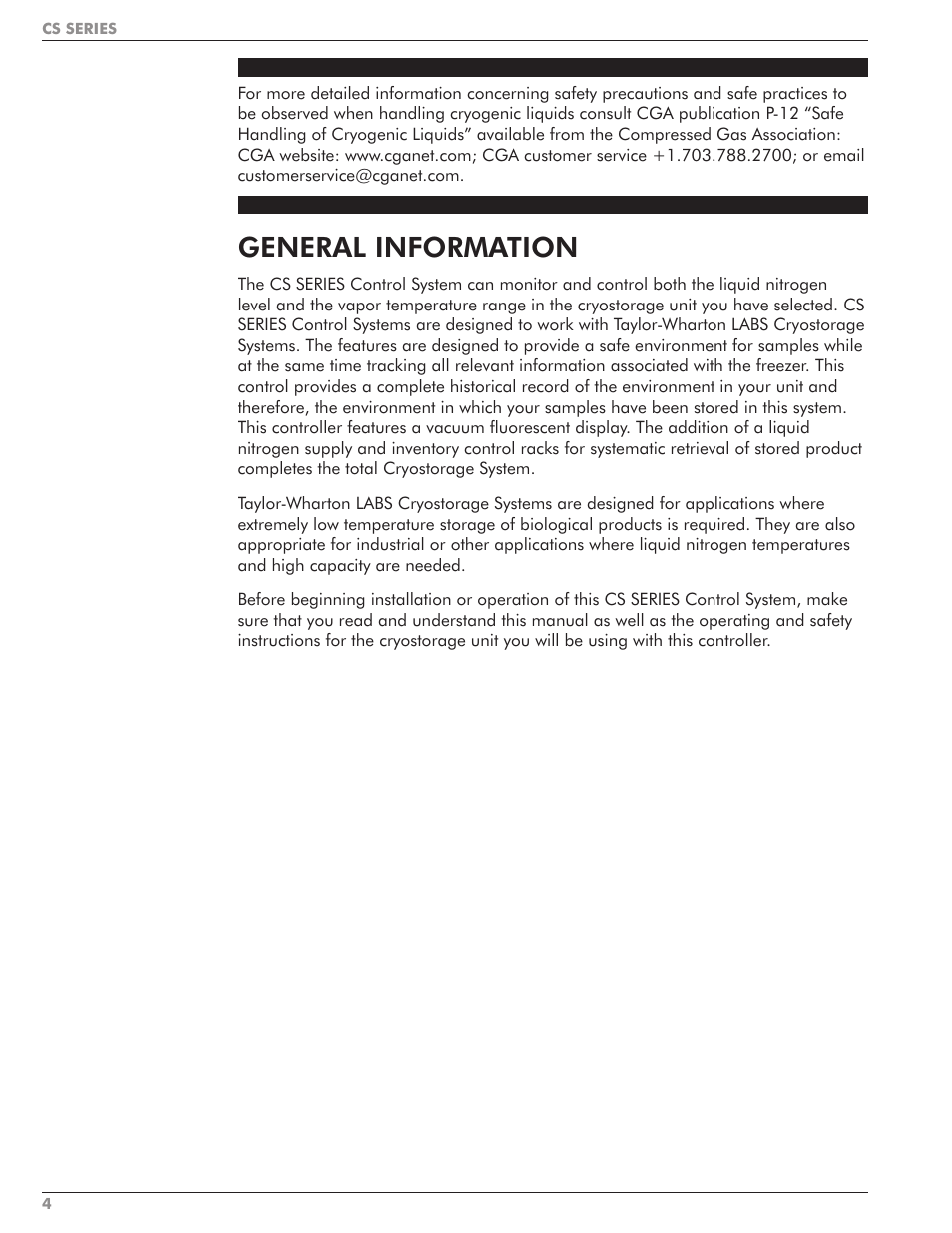 General information | Taylor-Wharton CS Series User Manual | Page 6 / 54