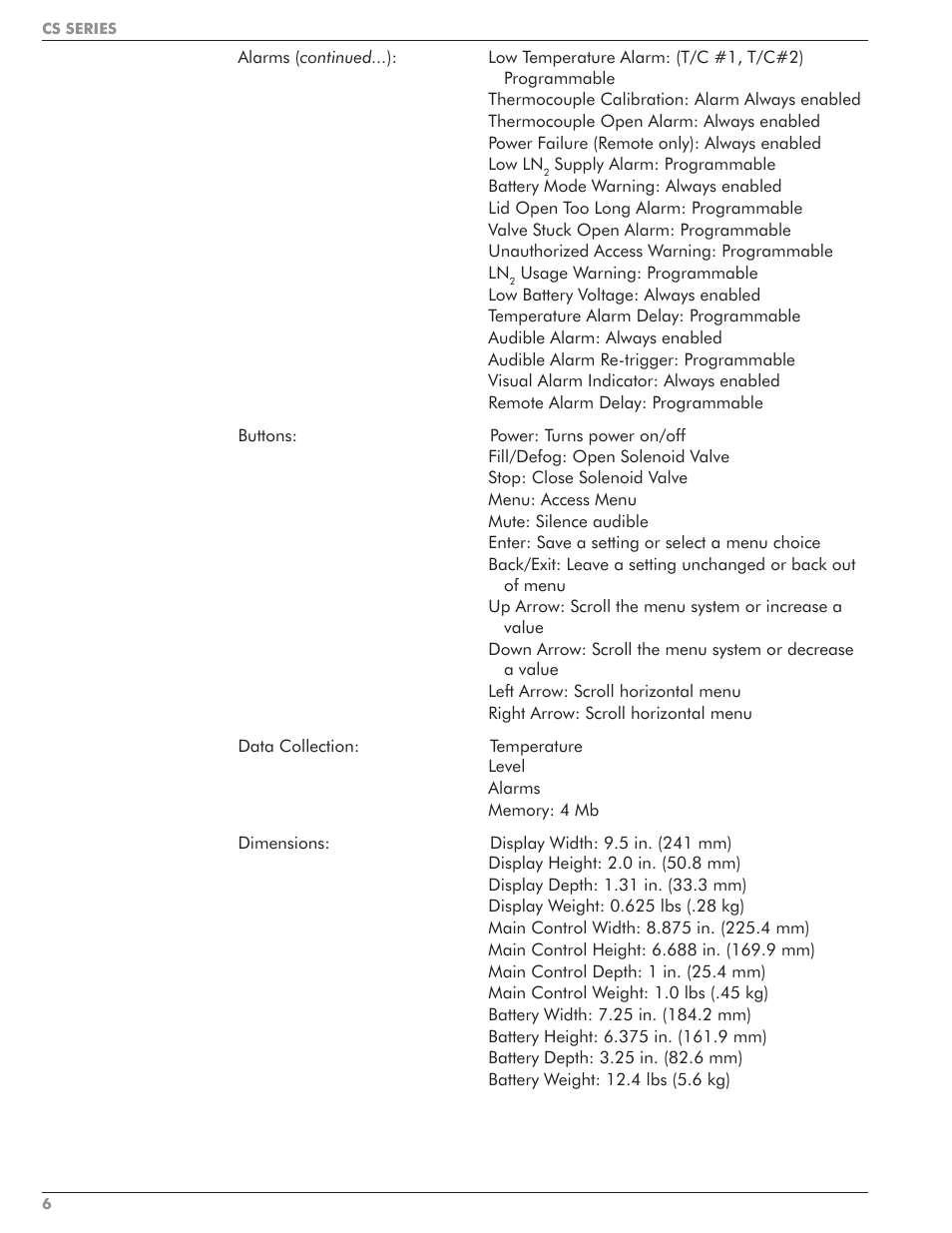 Taylor-Wharton CS Series User Manual | Page 8 / 54