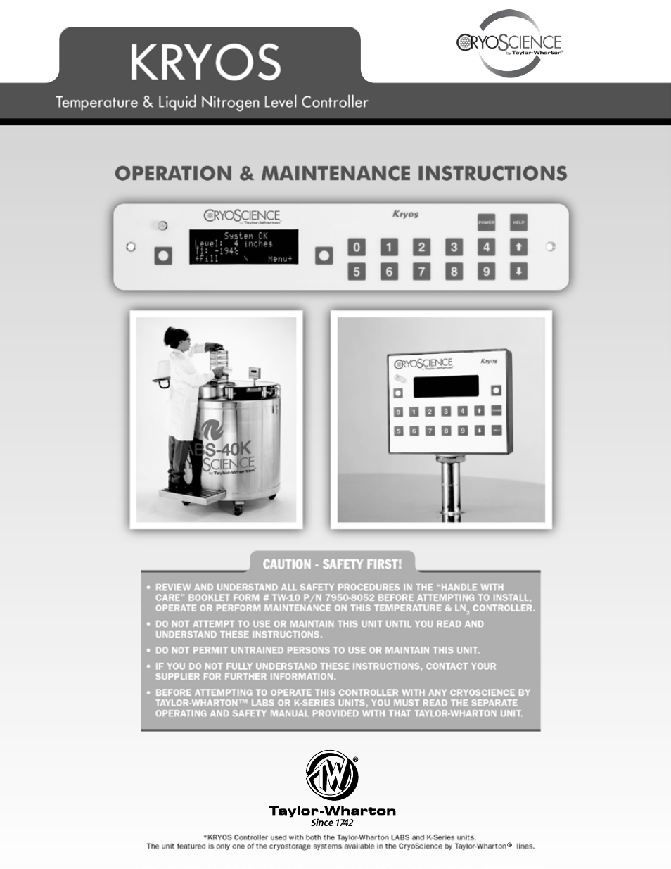 Taylor-Wharton KRYOS Controller User Manual | 40 pages