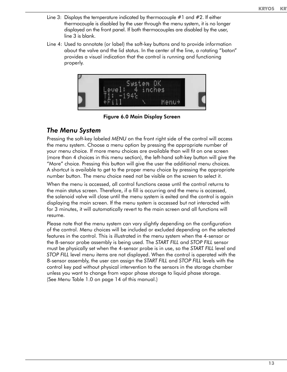 The menu system | Taylor-Wharton KRYOS Controller User Manual | Page 15 / 40