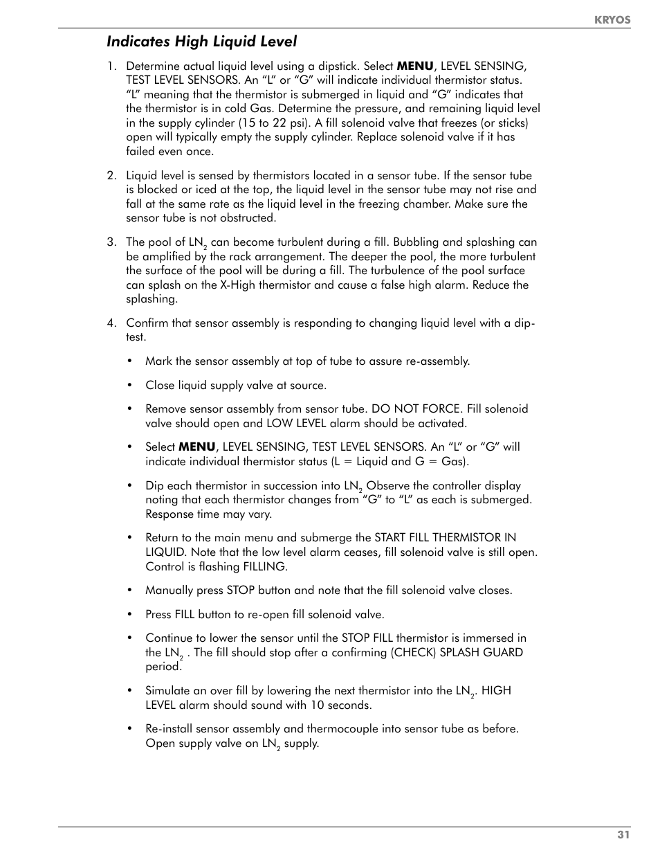Indicates high liquid level | Taylor-Wharton KRYOS Controller User Manual | Page 33 / 40