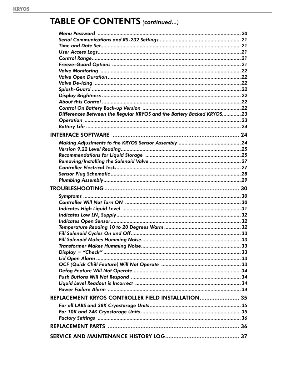 Taylor-Wharton KRYOS Controller User Manual | Page 4 / 40