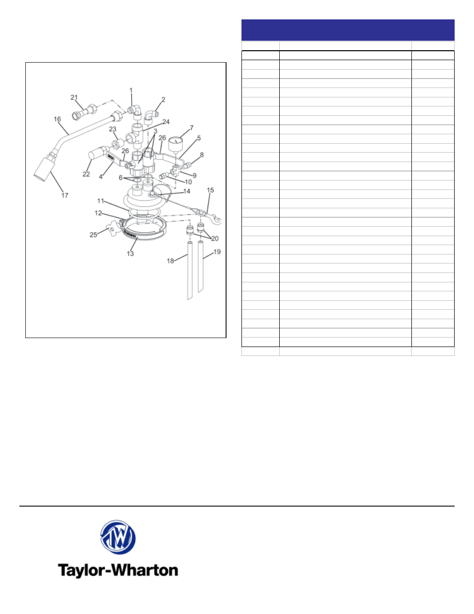 Replacement parts | Taylor-Wharton Liquid Withdrawal Device User Manual | Page 4 / 4