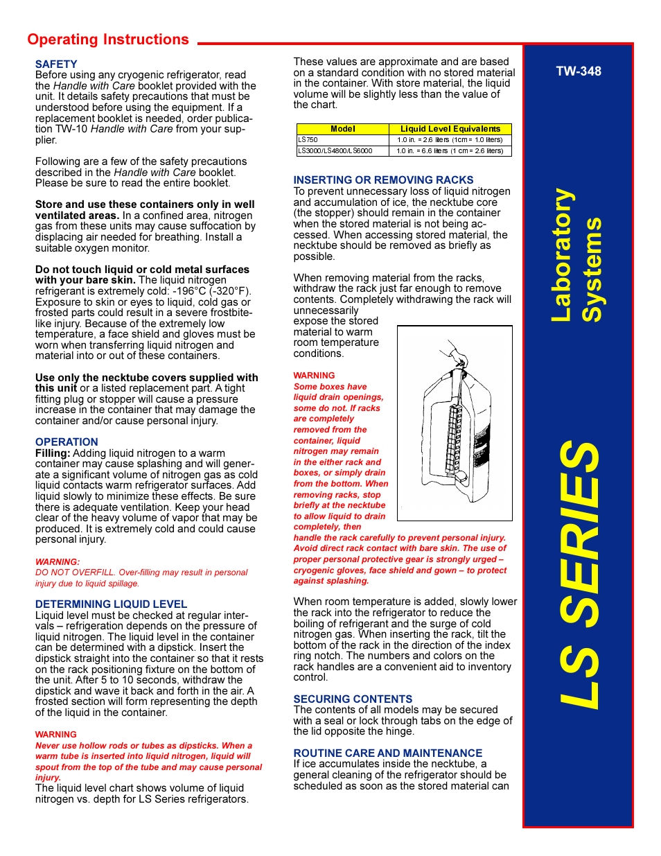 Taylor-Wharton LS Series User Manual | 7 pages