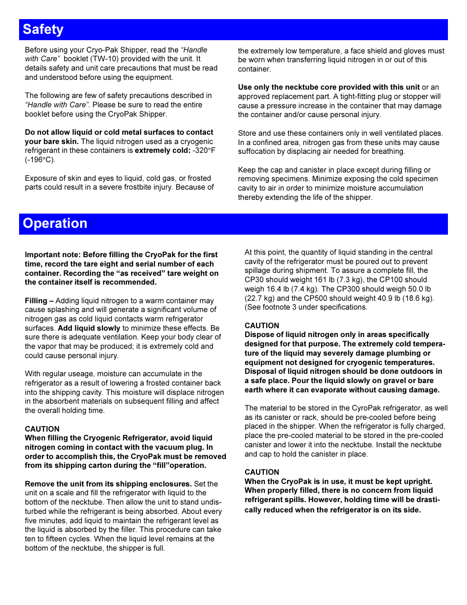 Safety operation | Taylor-Wharton CP Series User Manual | Page 2 / 6