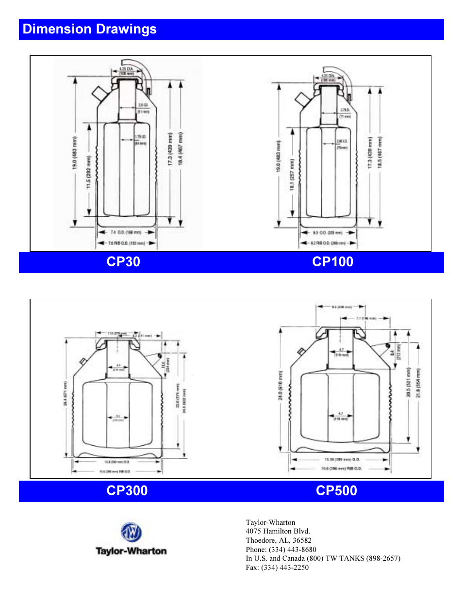 Dimension drawings | Taylor-Wharton CP Series User Manual | Page 6 / 6