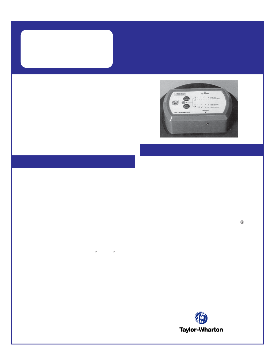 Taylor-Wharton Low Level Alarm User Manual | 2 pages