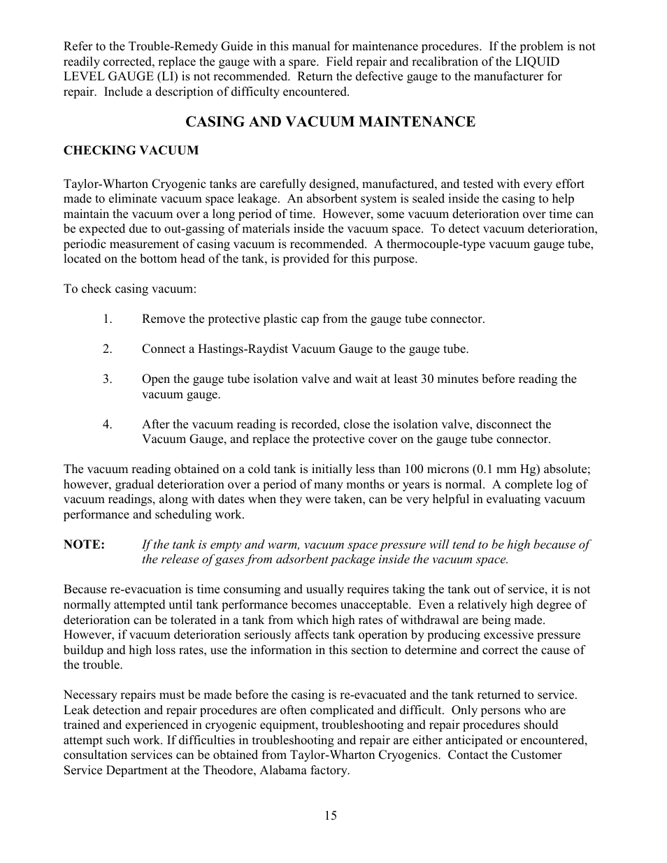 Taylor-Wharton VJ Series Tanks User Manual | Page 15 / 42